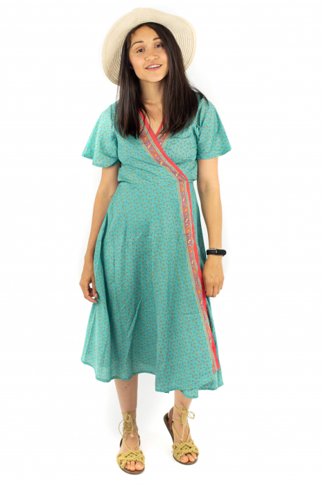 Rochie medie petrecuta cu print floral - Aquamarin [4]