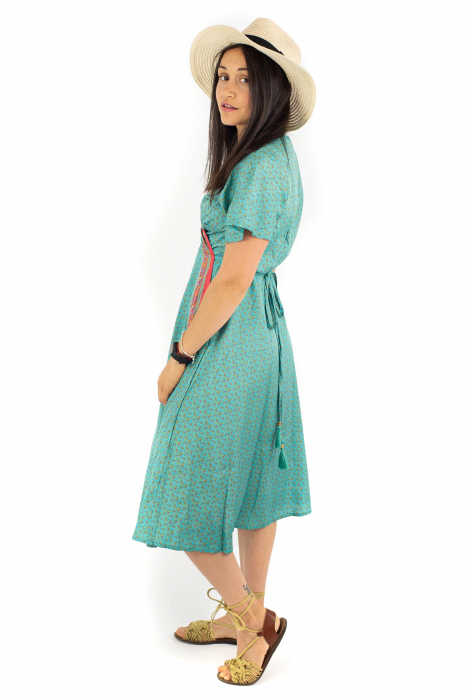 Rochie medie petrecuta cu print floral - Aquamarin [2]