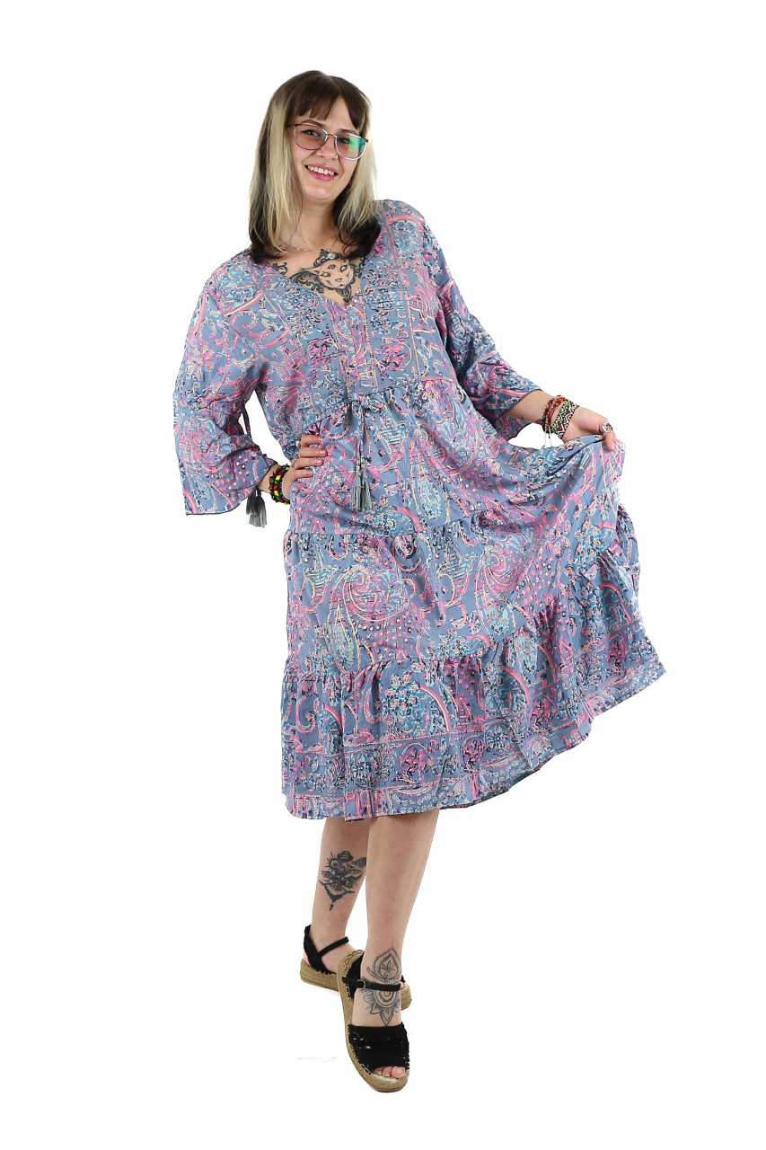Rochie midi boho cu volanase si maneca trei sfert - Model 1 [4]