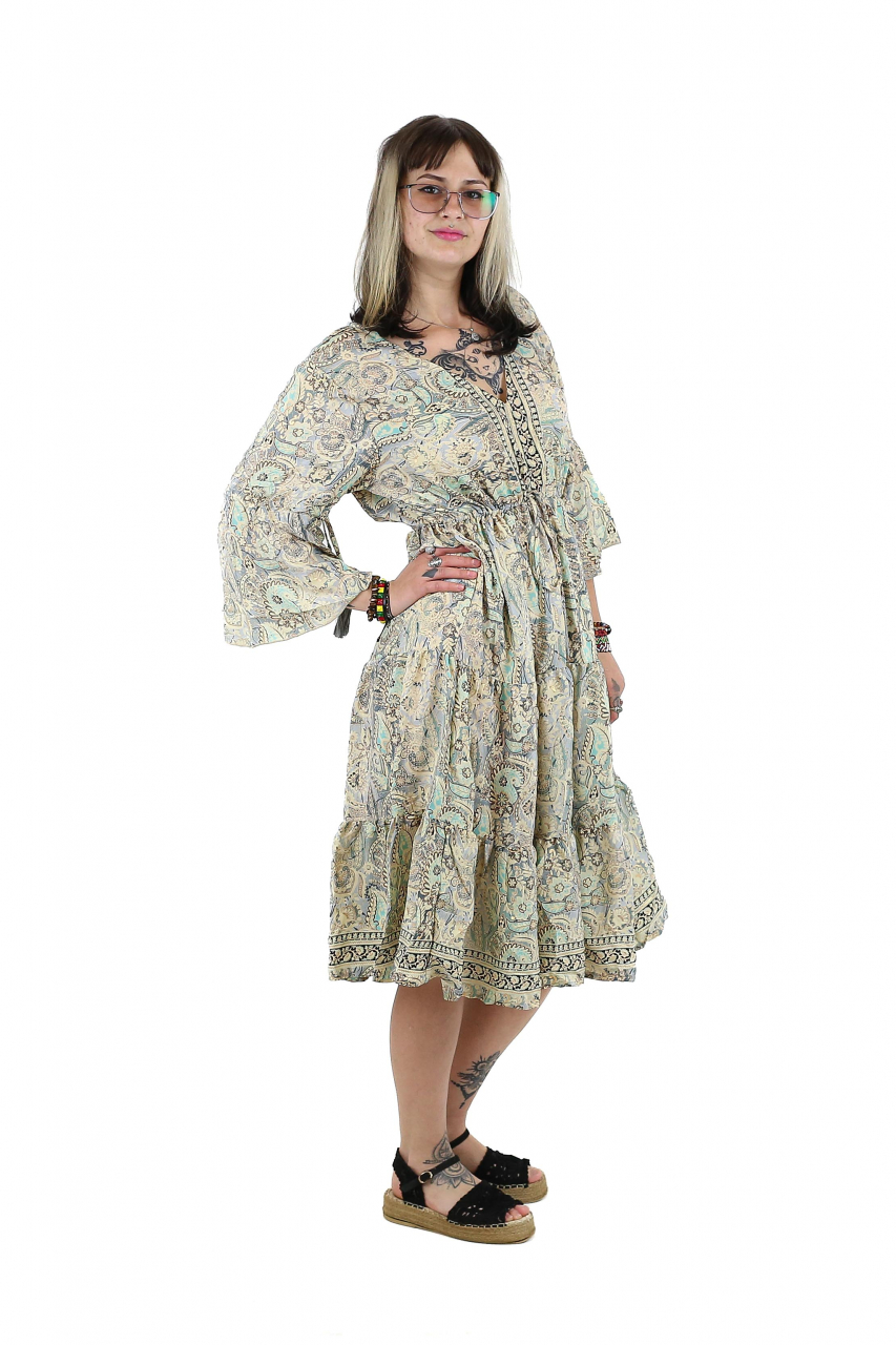 Rochie midi boho cu volanase si maneca trei sfert - Model 1 [2]