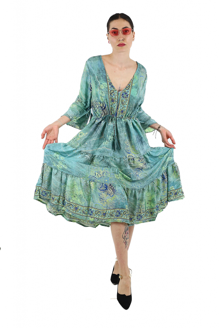 Rochie midi boho cu volanase si maneca trei sfert - Model 1 [4]