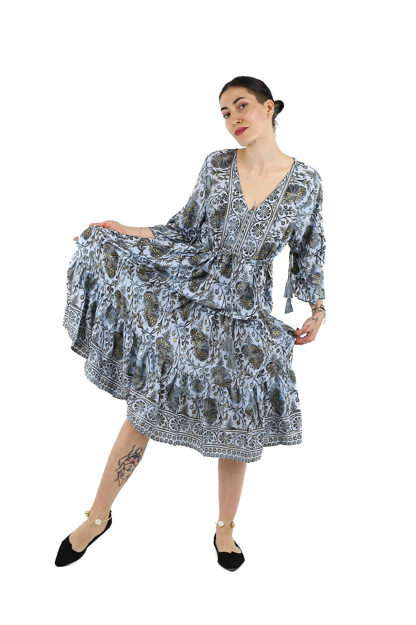 Rochie midi boho cu volanase si maneca trei sfert - Model 1 [4]