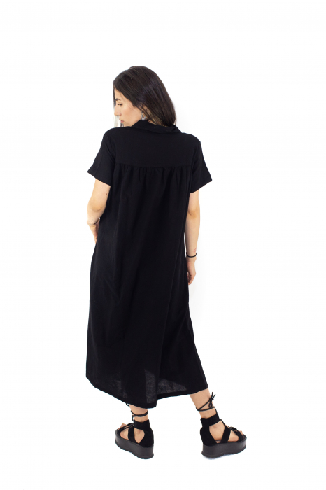 Rochie midi cu doua buzunare laterale - Negru [4]