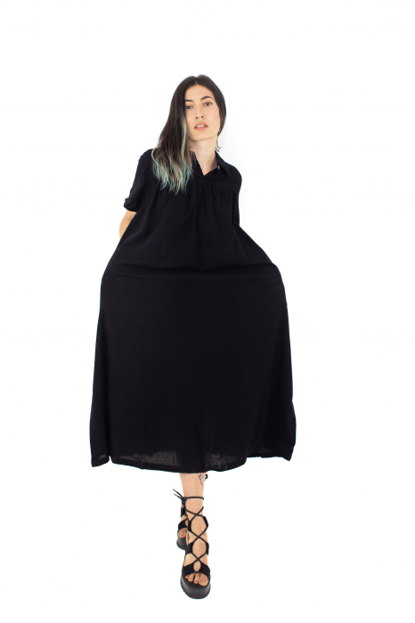 Rochie midi cu doua buzunare laterale - Negru [2]