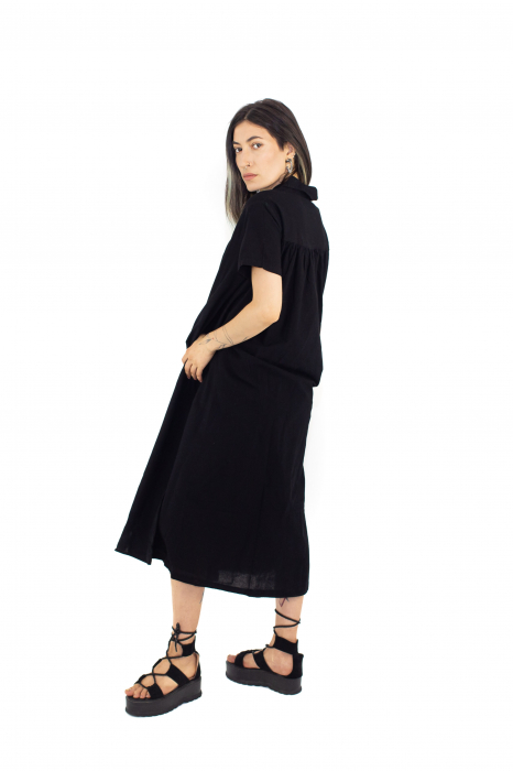 Rochie midi cu doua buzunare laterale - Negru [3]