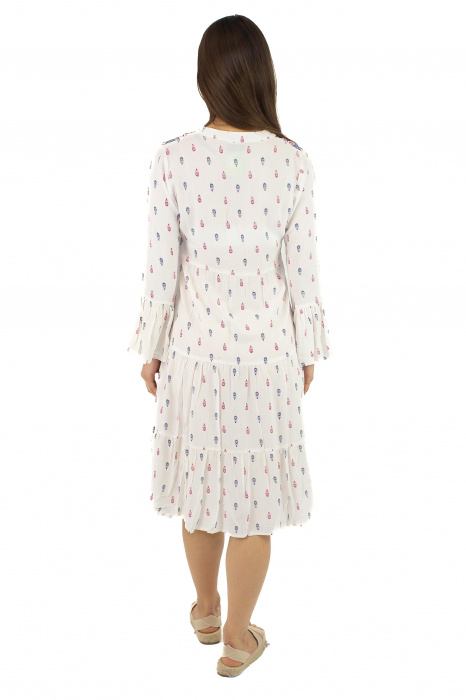 Rochie midi cu motive tradiționale - Alb [3]