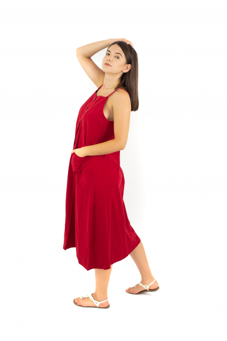 Rochie midi cu nasturi si bretele - Alb [3]