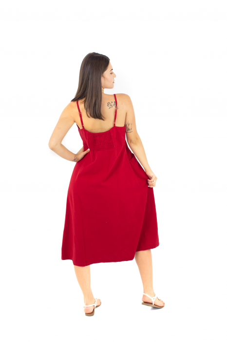 Rochie midi cu nasturi si bretele - Alb [4]