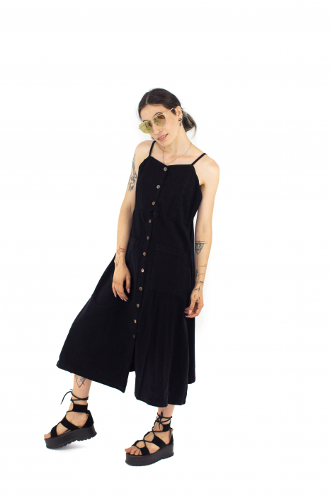 Rochie midi cu nasturi si bretele - Alb [3]
