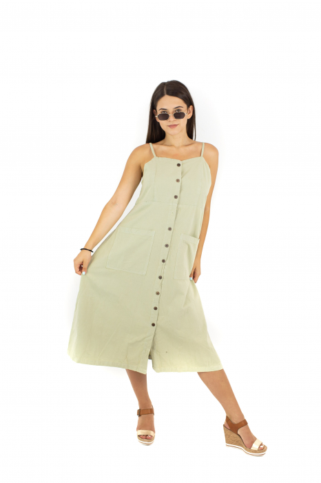 Rochie midi cu nasturi si bretele - Alb [2]