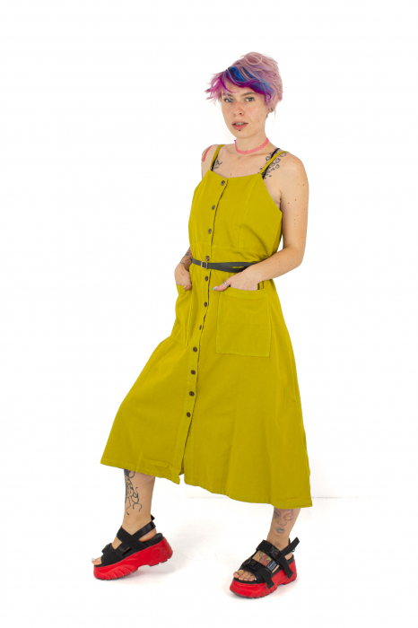 Rochie midi cu nasturi si bretele - Alb [4]