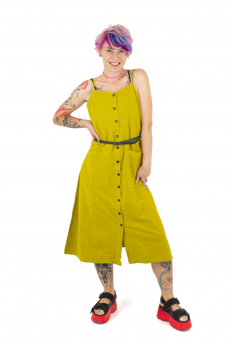 Rochie midi cu nasturi si bretele - Alb [2]