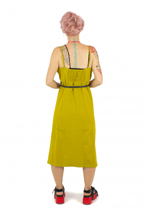 Rochie midi cu nasturi si bretele - Alb [5]