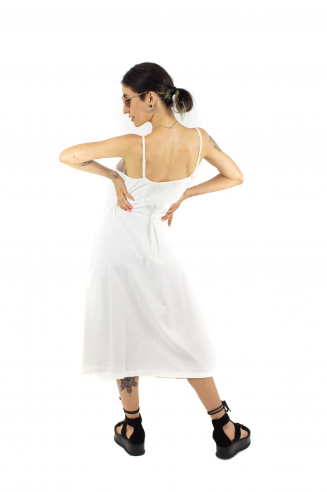 Rochie midi cu nasturi si bretele - Alb [4]