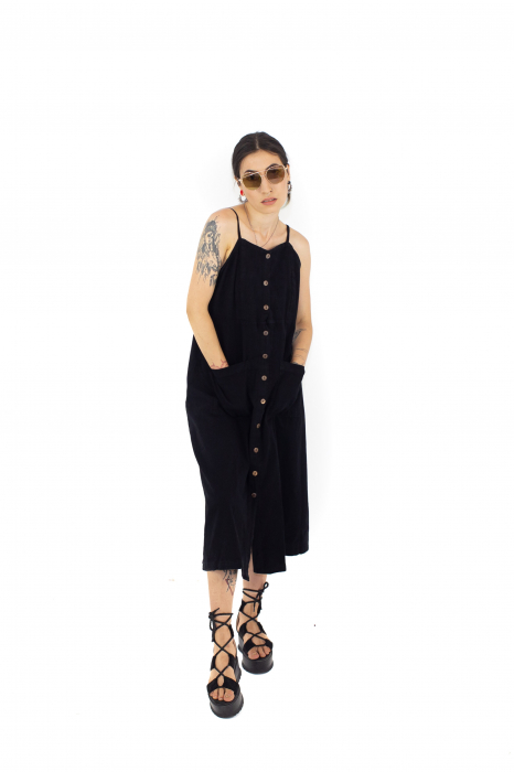 Rochie midi cu nasturi si bretele - Alb [2]
