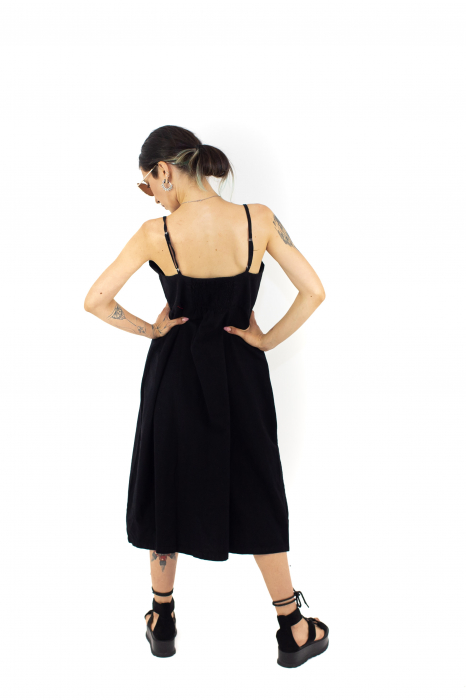 Rochie midi cu nasturi si bretele - Alb [4]