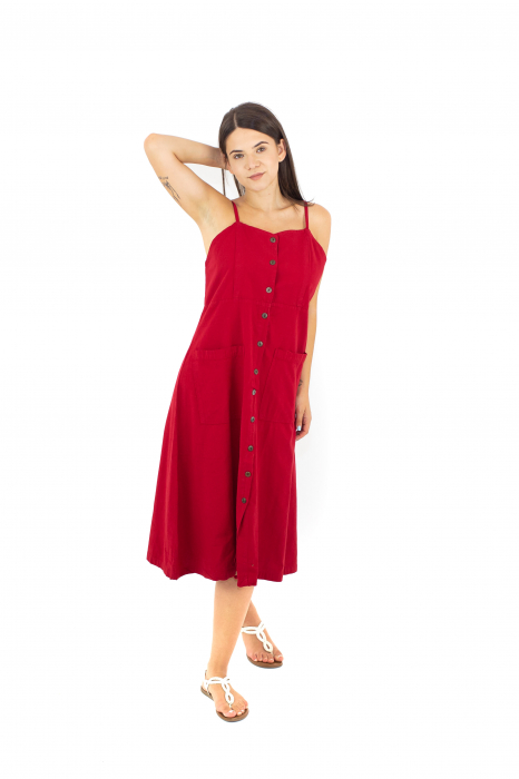 Rochie midi cu nasturi si bretele - Alb [2]