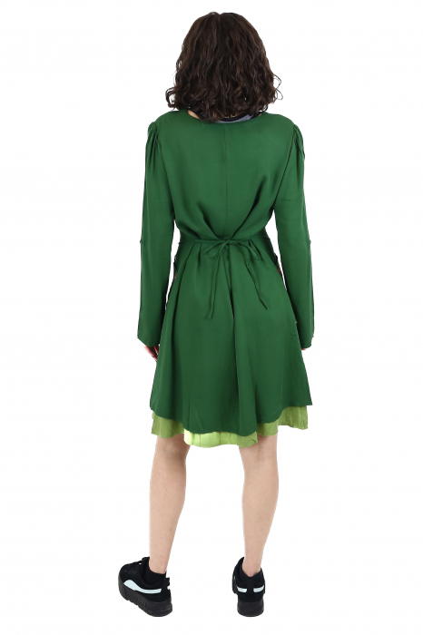 Rochie midi din bumbac cu broderie si 2 buzunare - Verde [11]