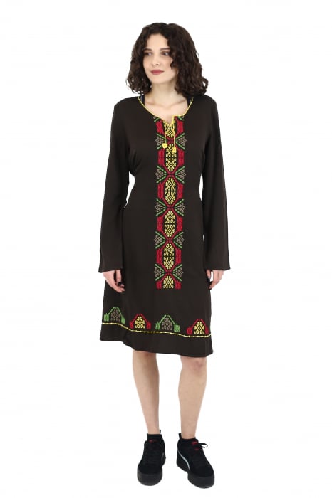 Rochie midi din bumbac cu broderie si jupon - Maro [6]