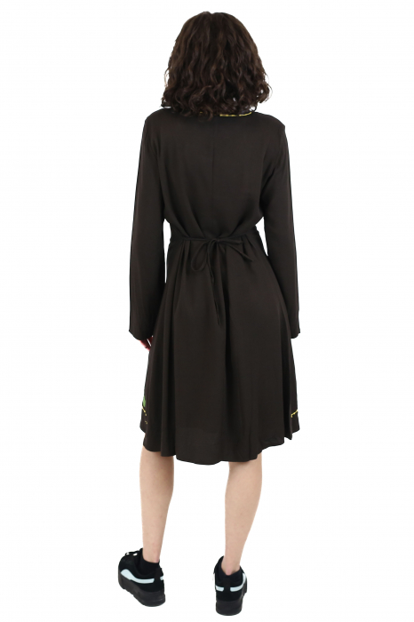 Rochie midi din bumbac cu broderie si jupon - Maro [8]