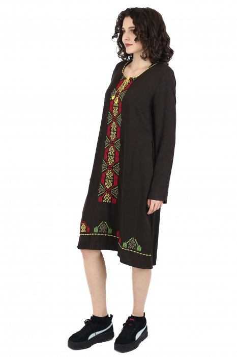 Rochie midi din bumbac cu broderie si jupon - Maro [3]