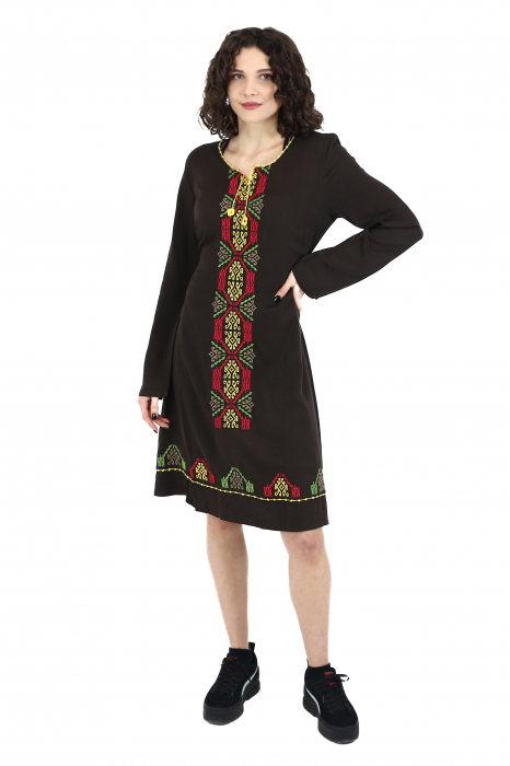 Rochie midi din bumbac cu broderie si jupon - Maro [5]
