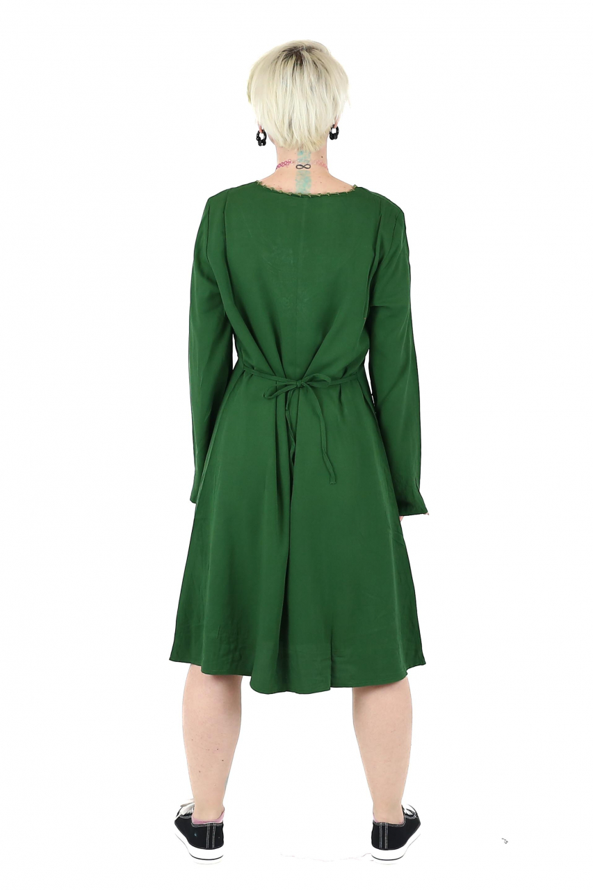 Rochie midi din bumbac cu broderie si jupon - Maro [4]