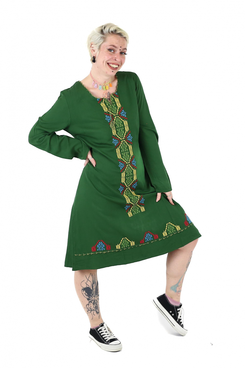 Rochie midi din bumbac cu broderie si jupon - Maro [3]