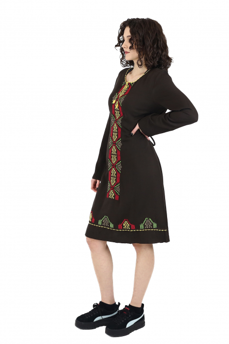 Rochie midi din bumbac cu broderie si jupon - Maro [7]