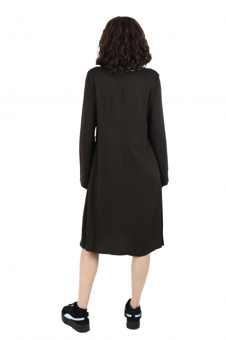 Rochie midi din bumbac cu broderie si jupon - Maro [4]