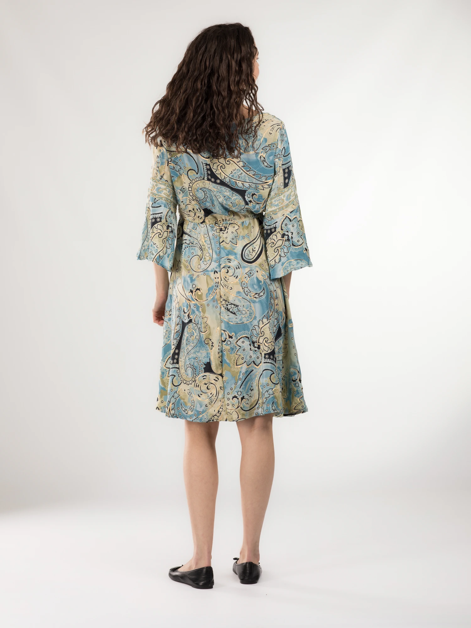 Rochie midi din material fluid cu șnur în talie și mânecă lungă - Model 18 [3]