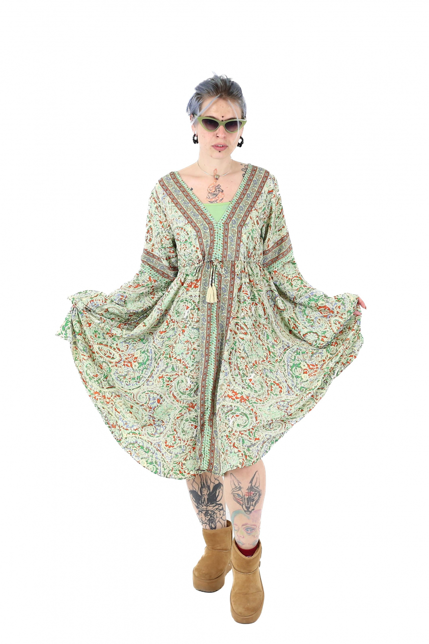 Rochie midi din material fluid cu snur in talie si maneci lungi - Model 11 [2]