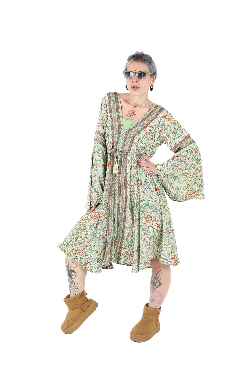 Rochie midi din material fluid cu snur in talie si maneci lungi - Model 11 [5]