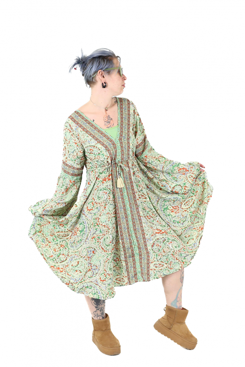 Rochie midi din material fluid cu snur in talie si maneci lungi - Model 11 [3]