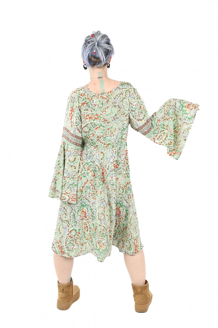 Rochie midi din material fluid cu snur in talie si maneci lungi - Model 11 [4]