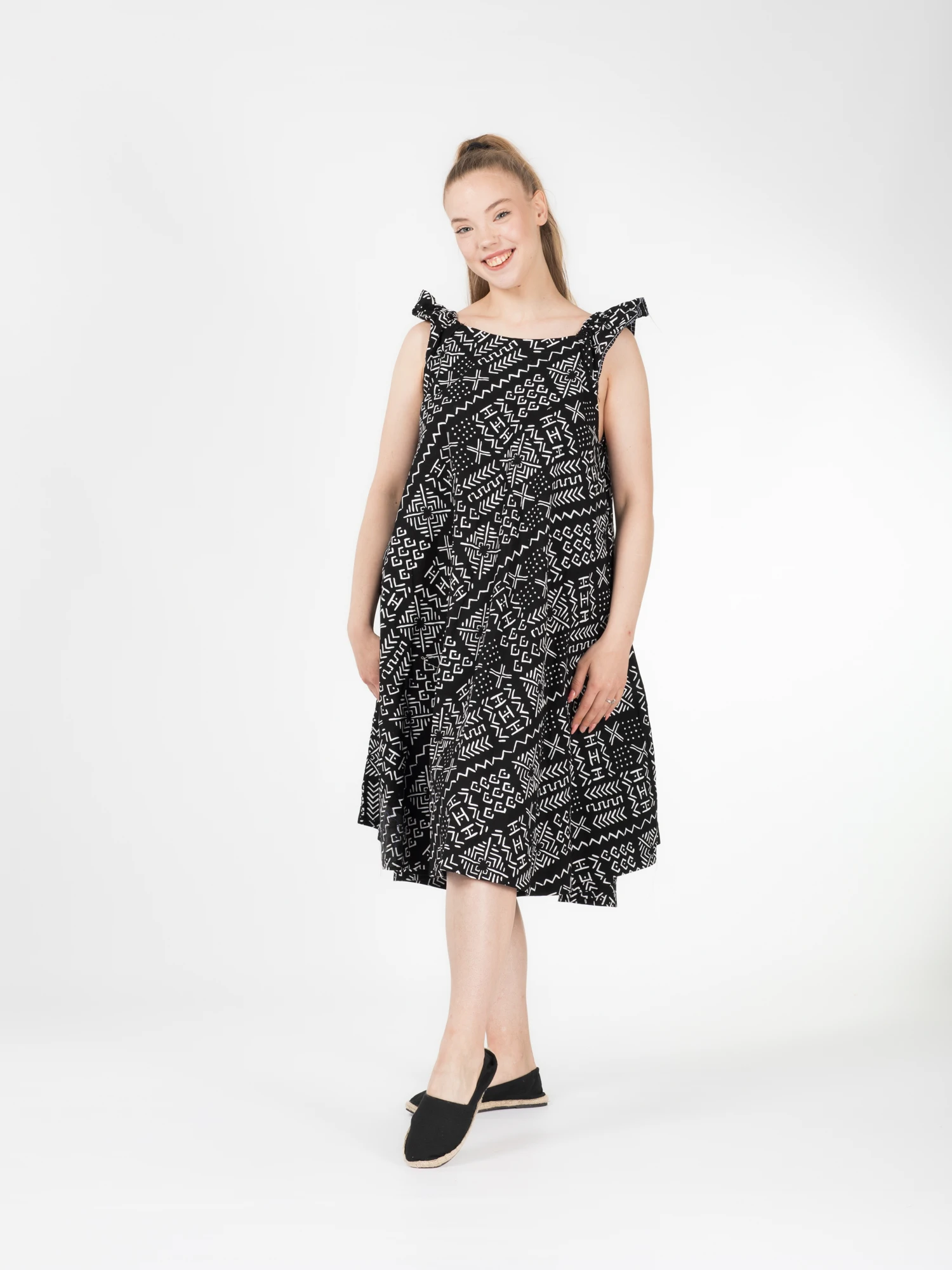 Rochie Bahari din bumbac cu imprimeu african - Negru [10]