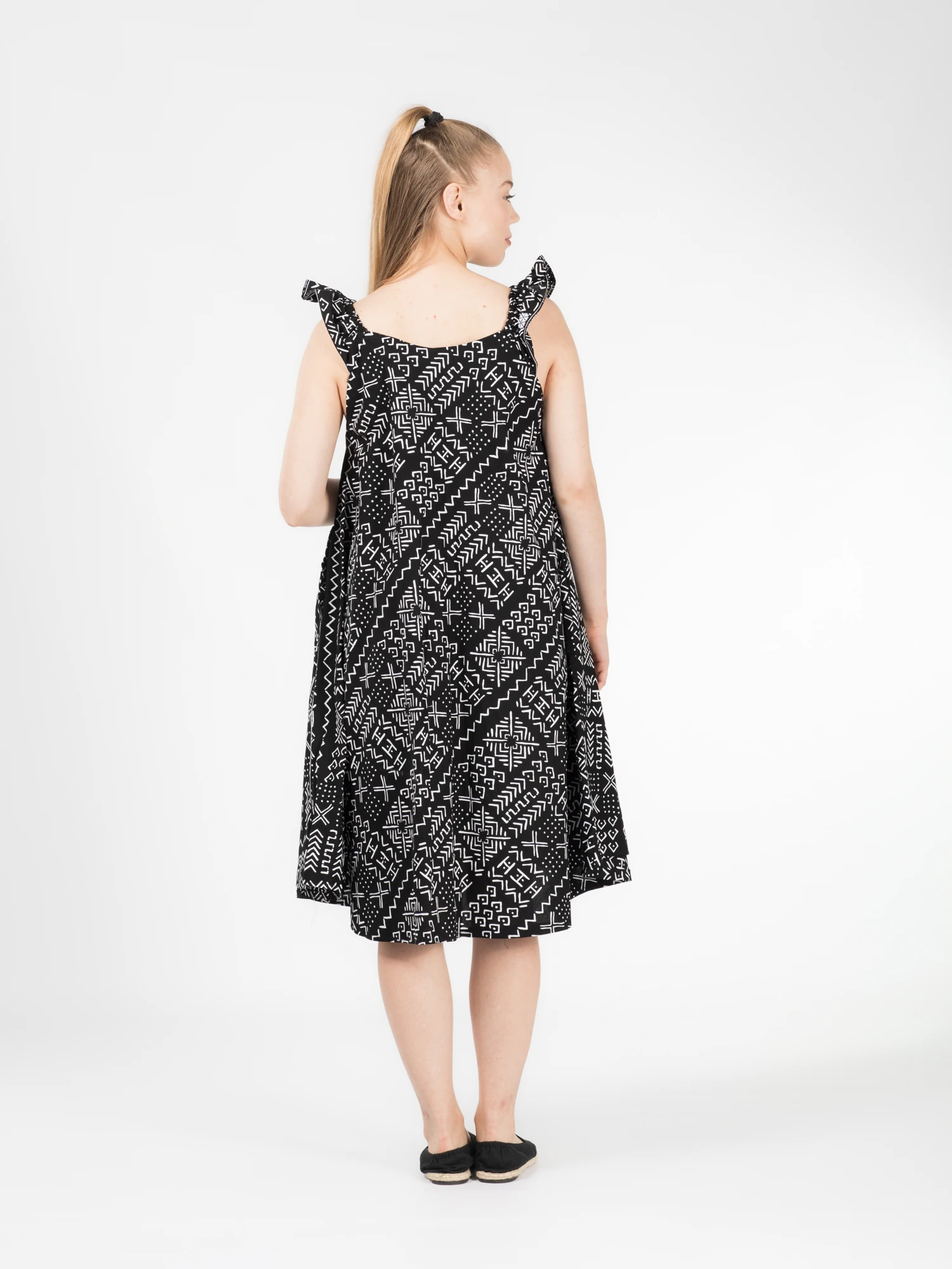 Rochie Bahari din bumbac cu imprimeu african - Negru [4]