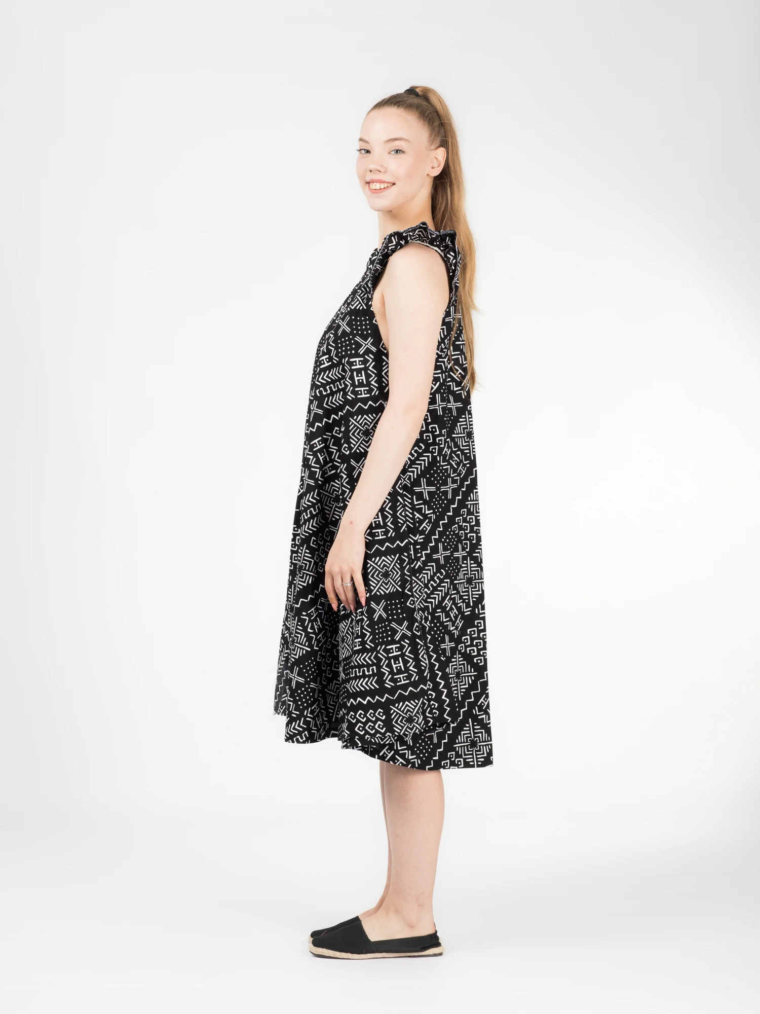 Rochie Bahari din bumbac cu imprimeu african - Negru [3]