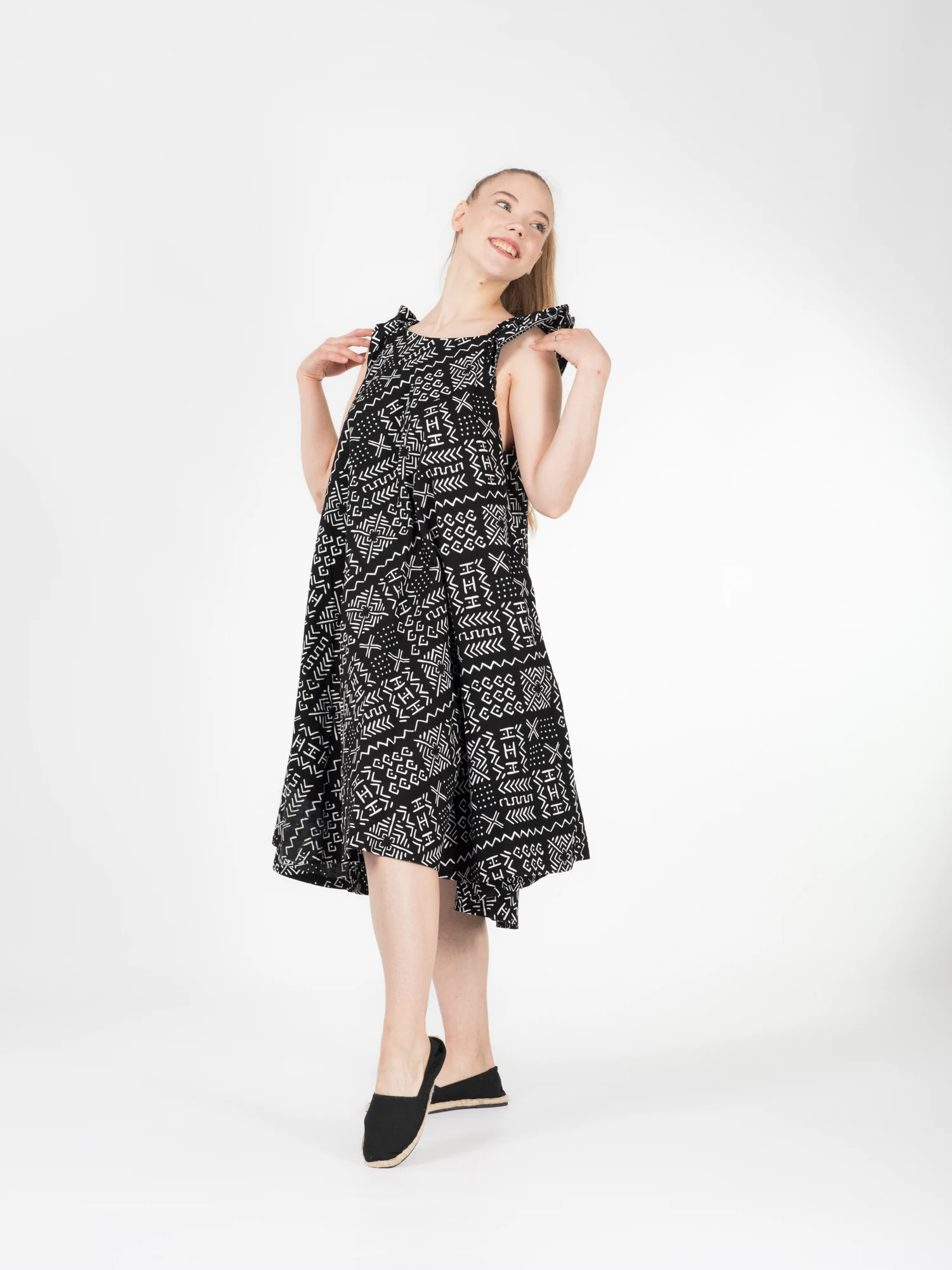 Rochie Bahari din bumbac cu imprimeu african - Negru [9]