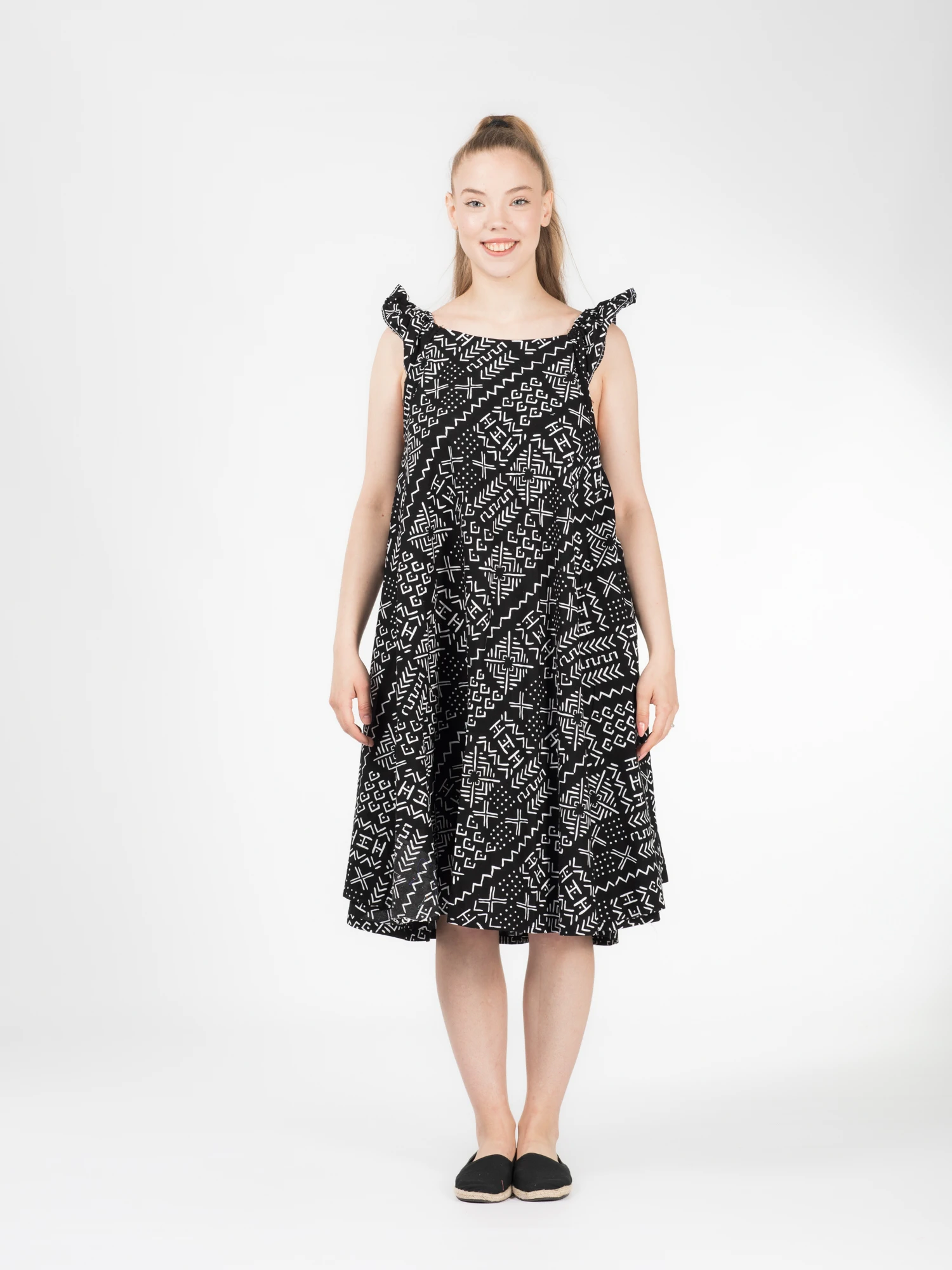 Rochie Bahari din bumbac cu imprimeu african - Negru [2]