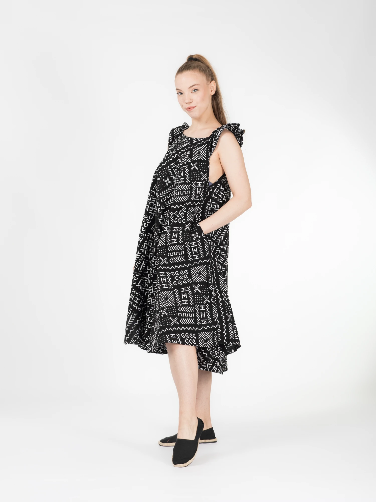Rochie Bahari din bumbac cu imprimeu african - Negru [5]