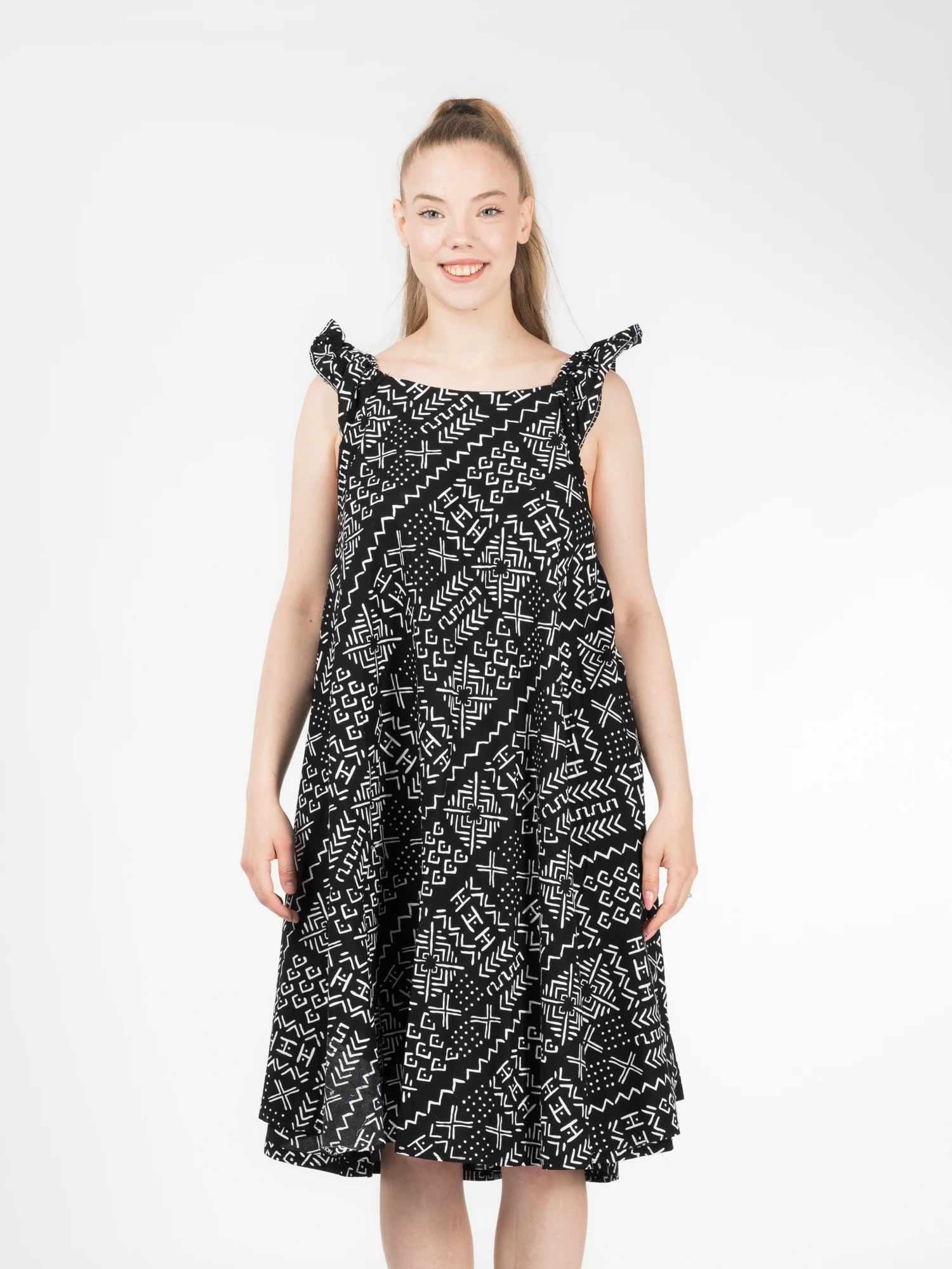 Rochie Bahari din bumbac cu imprimeu african - Negru [1]