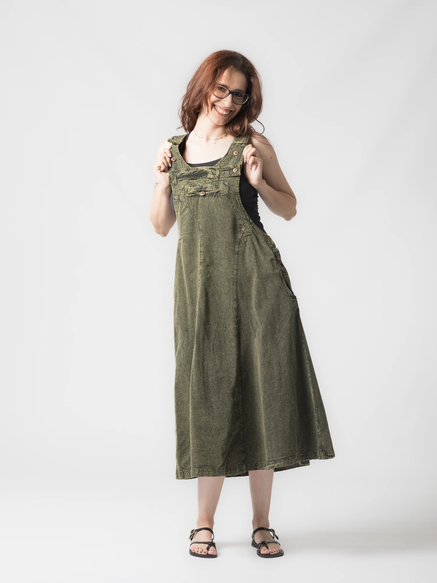 Rochie sarafan din bumbac jeans style - Visiniu [40]
