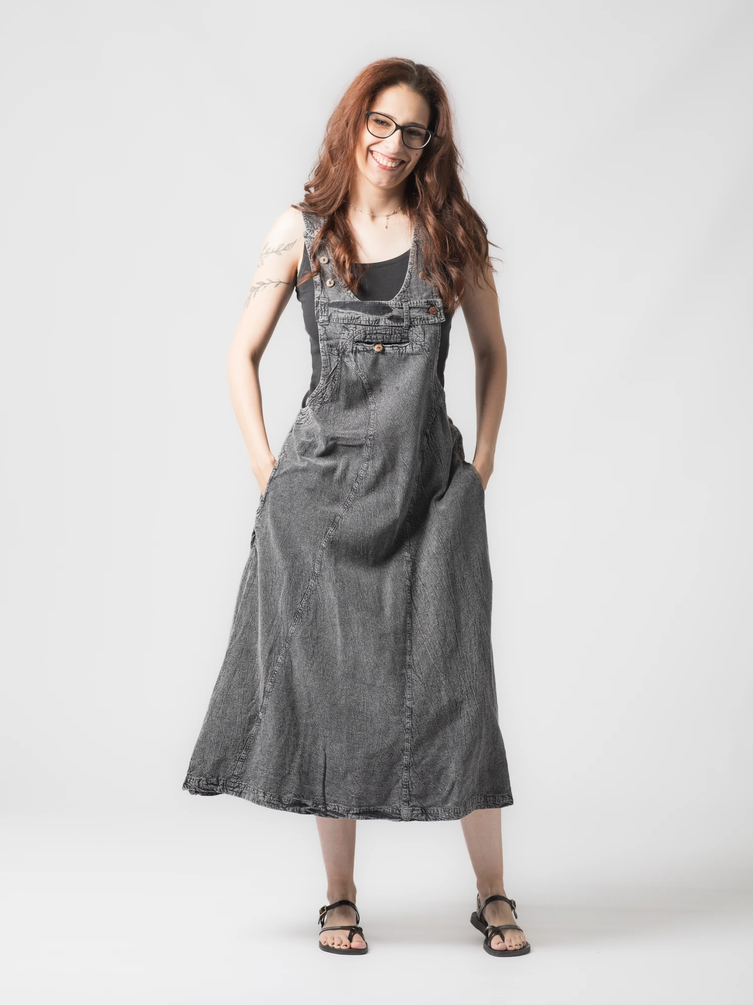Rochie sarafan din bumbac jeans style - Visiniu [6]