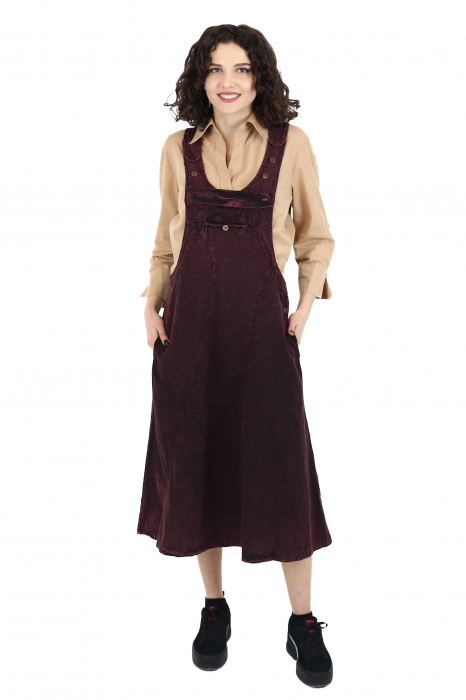 Rochie sarafan din bumbac jeans style - Visiniu [10]