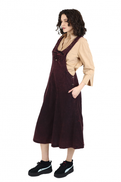 Rochie sarafan din bumbac jeans style - Visiniu [11]
