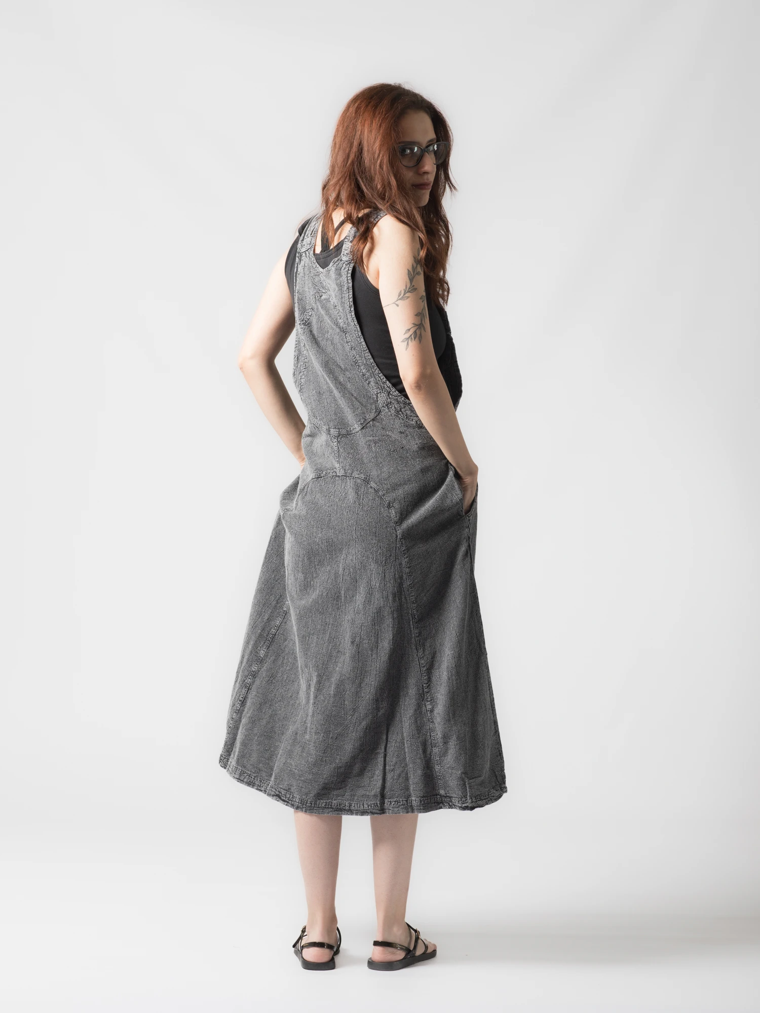 Rochie sarafan din bumbac jeans style - Visiniu [5]