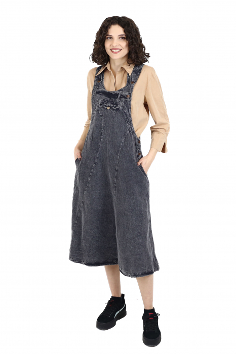 Rochie sarafan din bumbac jeans style - Visiniu [15]