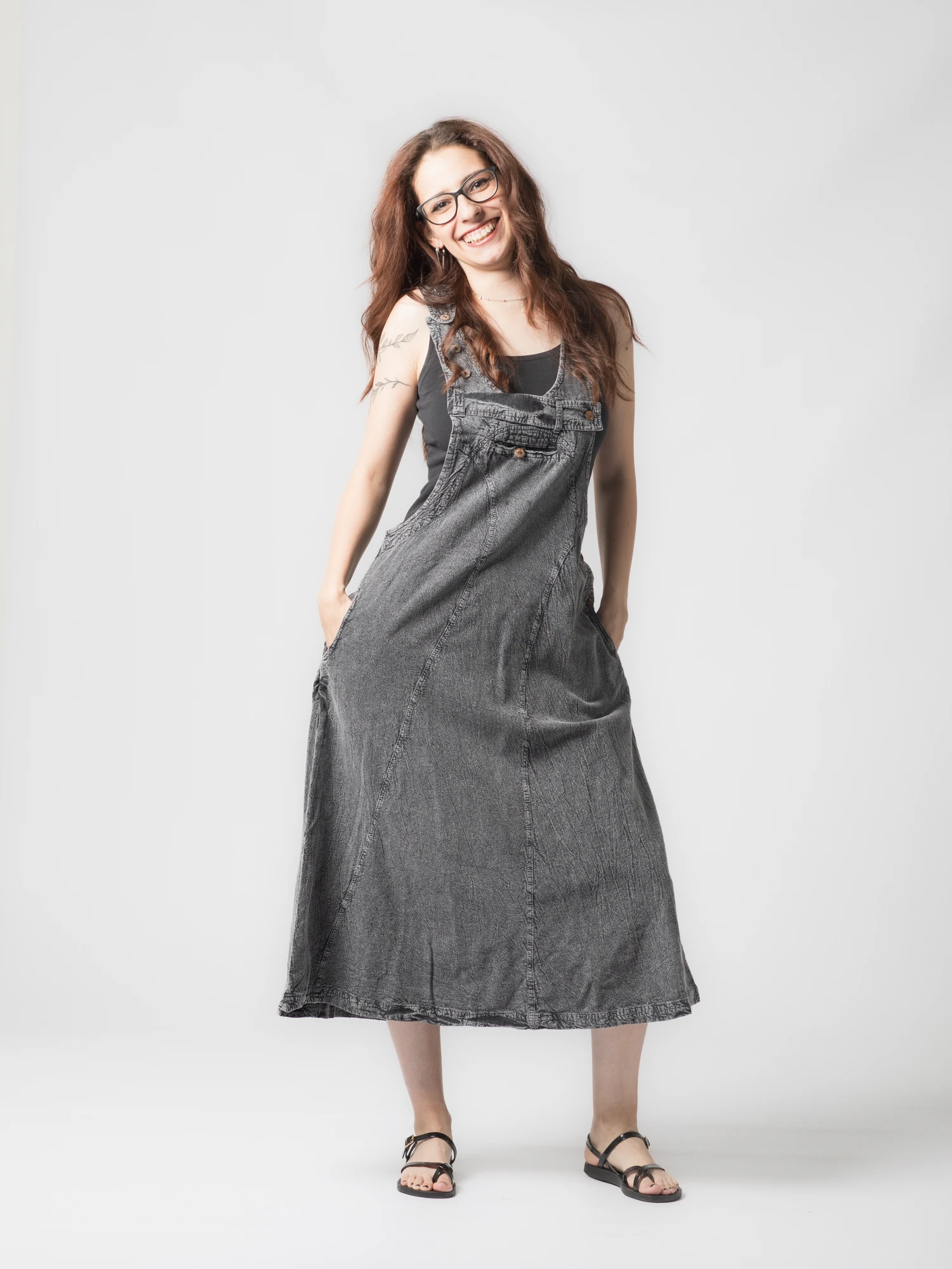 Rochie sarafan din bumbac jeans style - Visiniu [8]