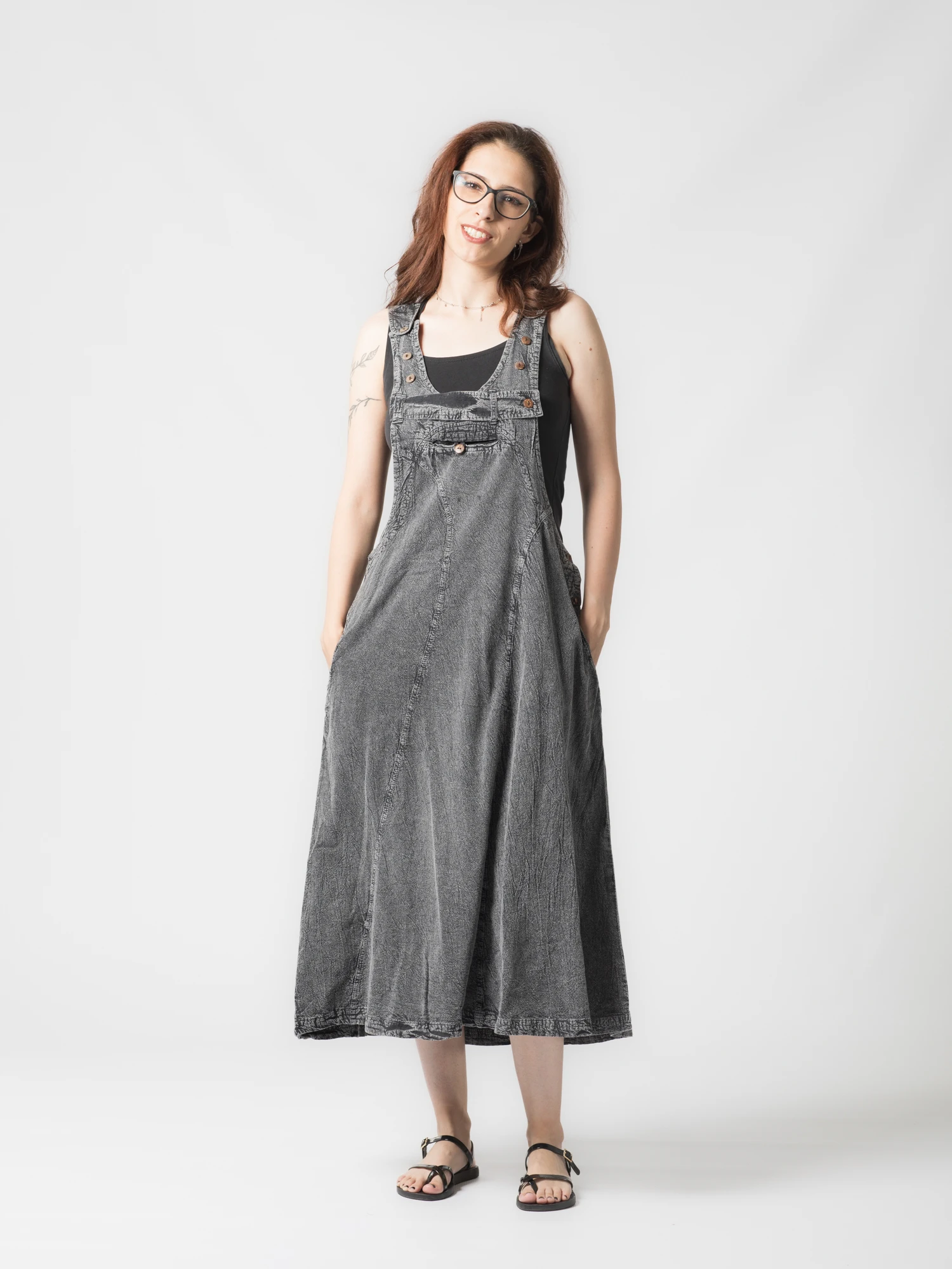 Rochie sarafan din bumbac jeans style - Visiniu [1]